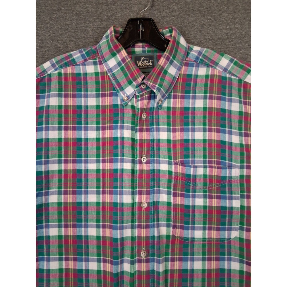 VTG Woolrich Mens Shirt Large‎ Multi Indian Madras Plaid Cotton Preppy Academia